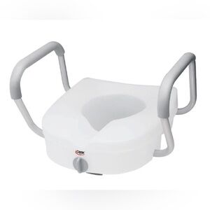 Elevated Toilet Seat with Padded Arms — White